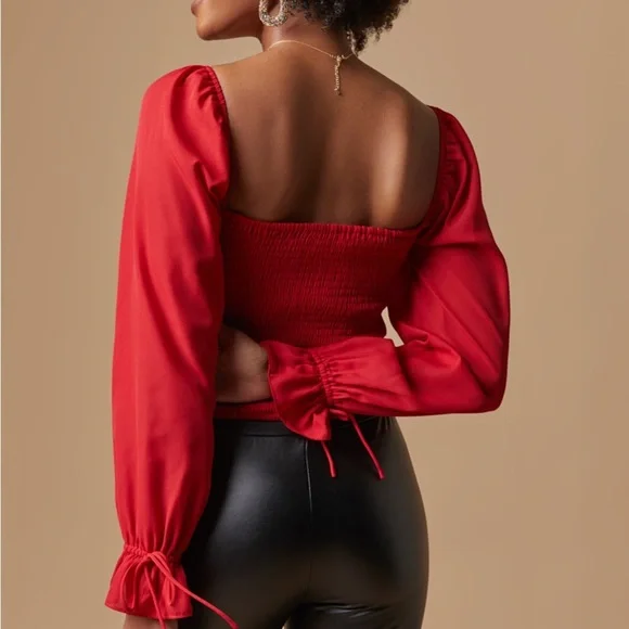 Francesca's Collections Red long Sleeve Crop Blouse - Picture 3 of 9